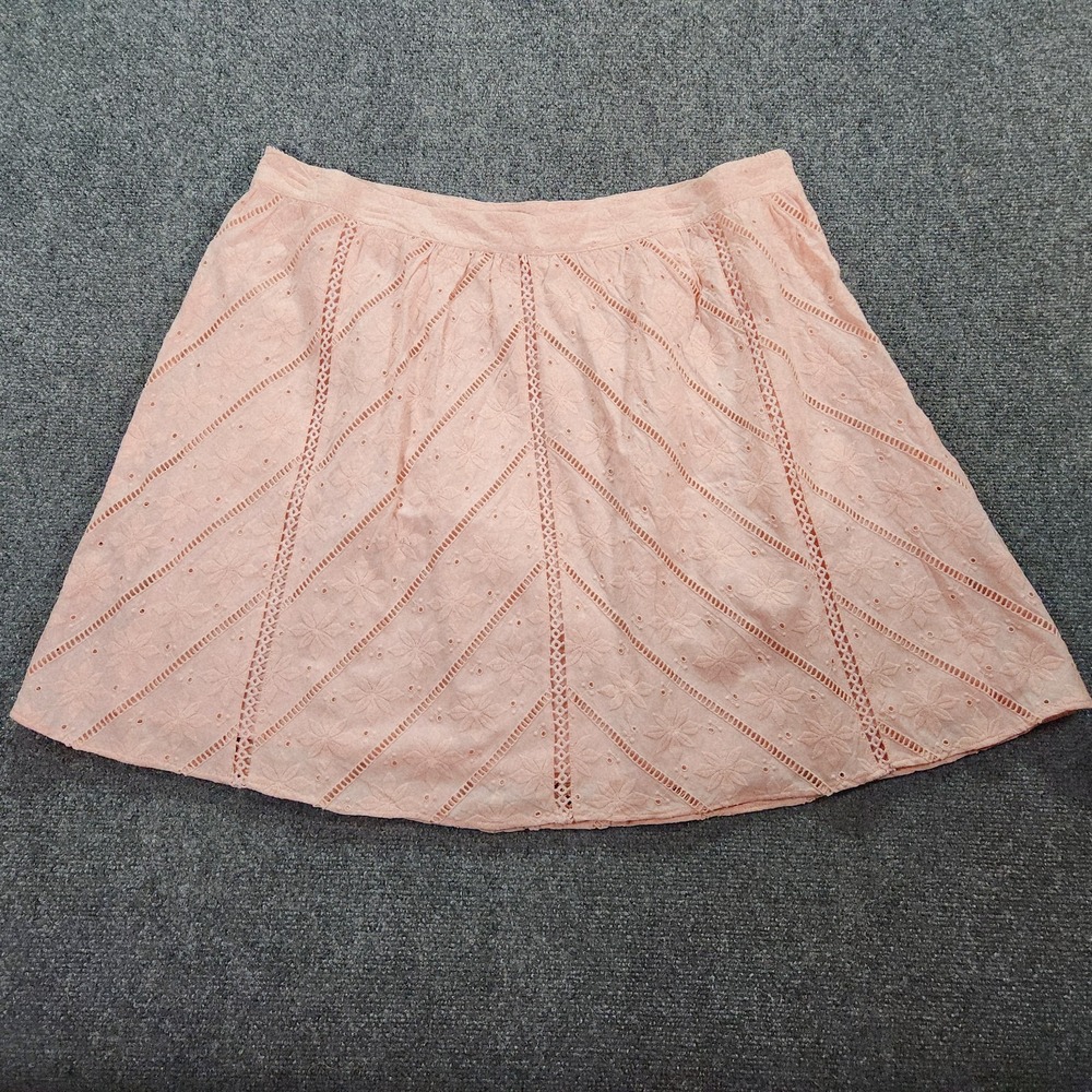 Loft Woman’s Lace Floral Embroidered Lined Cotton Skirt Light Pink Size 18 New